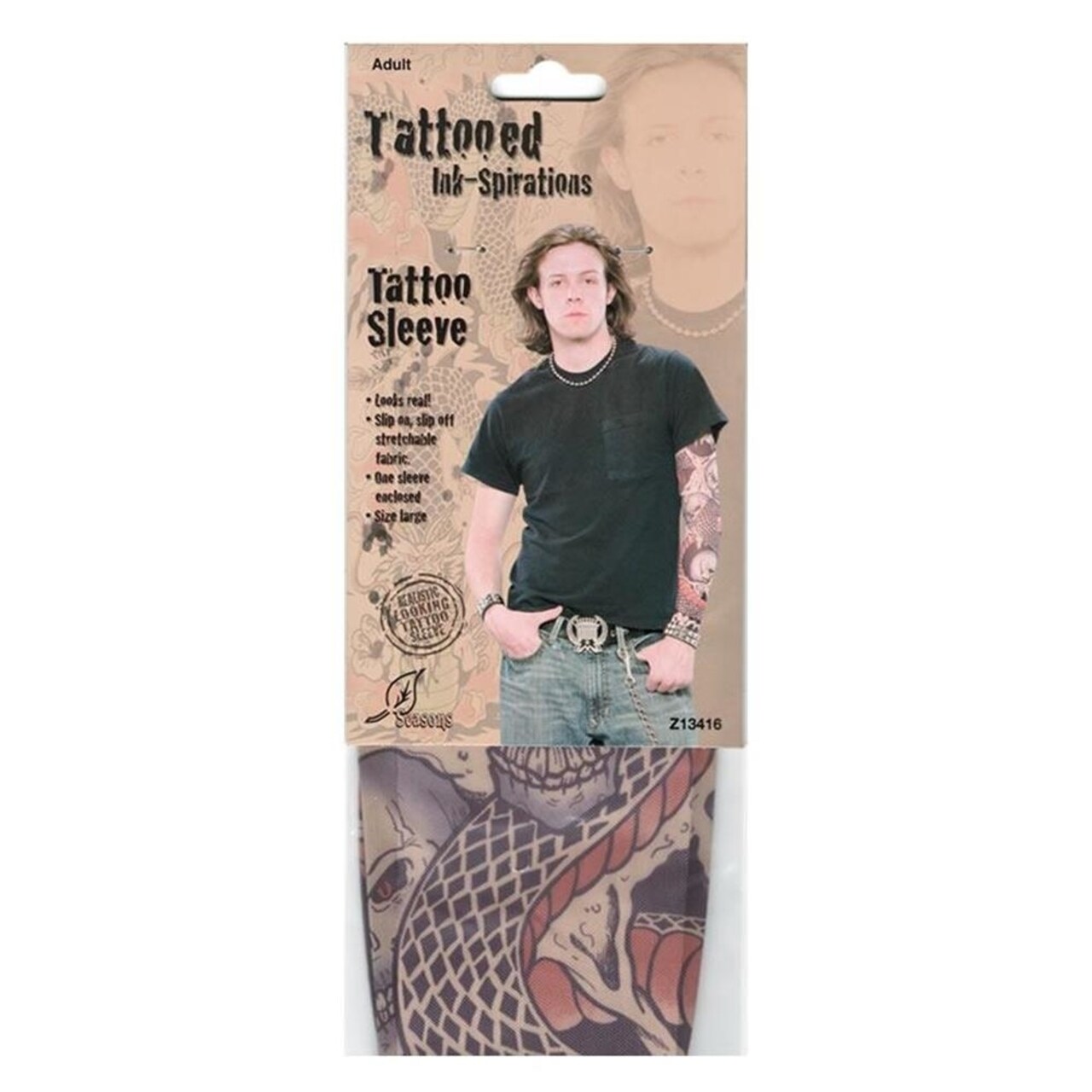 Seasons Skull Snake Tattoo Sleeve Realistic Design Printed Fabric Costume